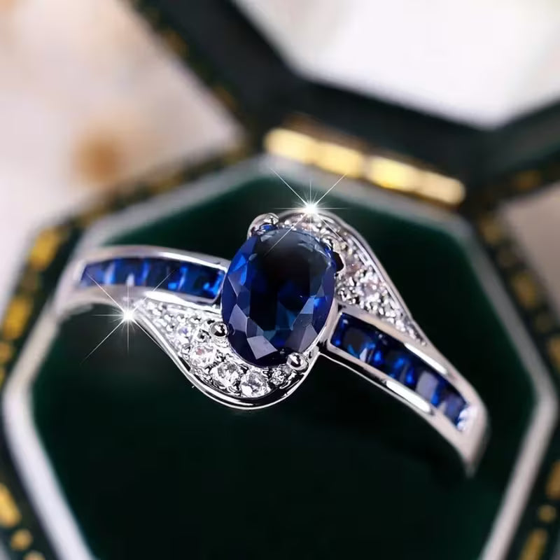 Anello Flow Zaffiro | Oro Bianco