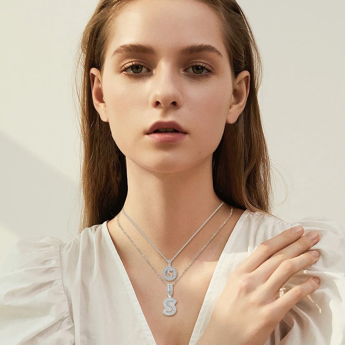 Collana con Iniziale Pavé | Oro Bianco