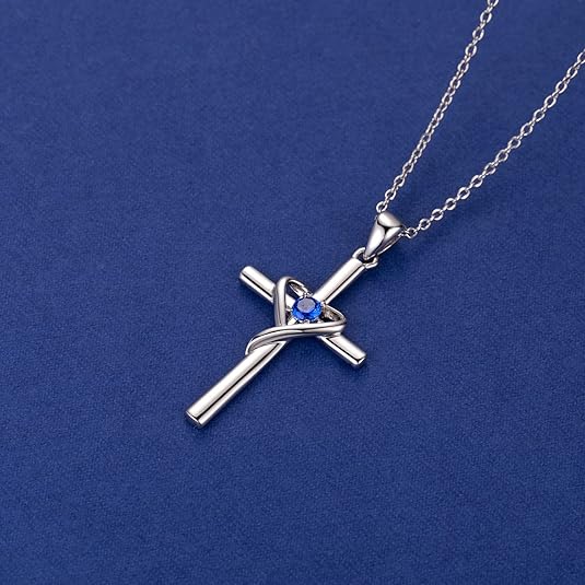 Collana Croce Zaffiro | Oro Bianco