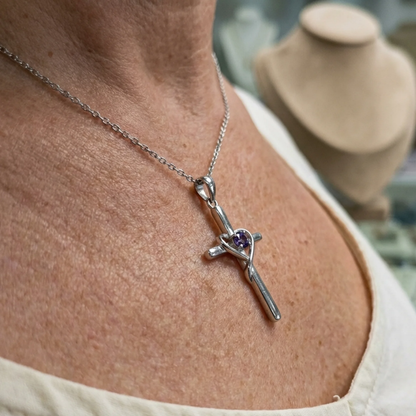 Collana Croce Centrale Ametista | Oro Bianco