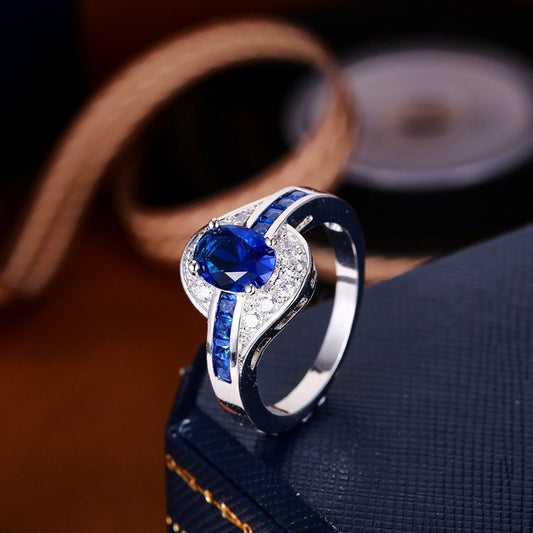 Anello Flow Zaffiro | Oro Bianco